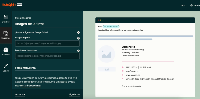 Generador gratuito de firmas para correo electrónico de HubSpot
